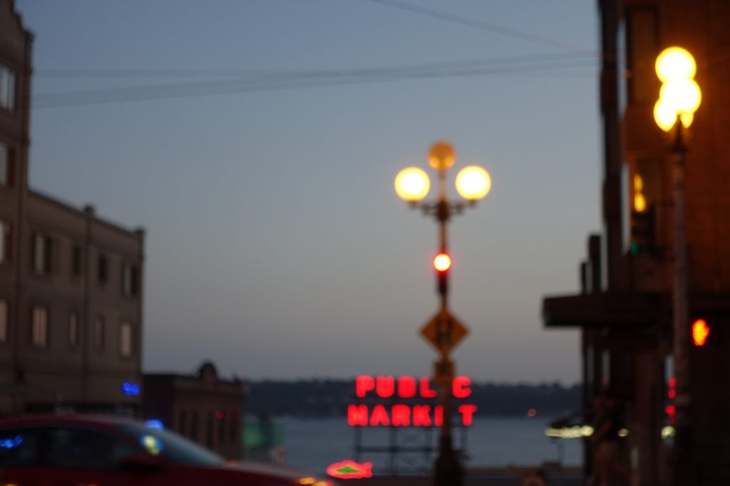 Pike's Place Market at night.