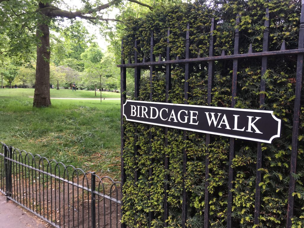 My favorite park area name, Birdcage Walk in St. James's