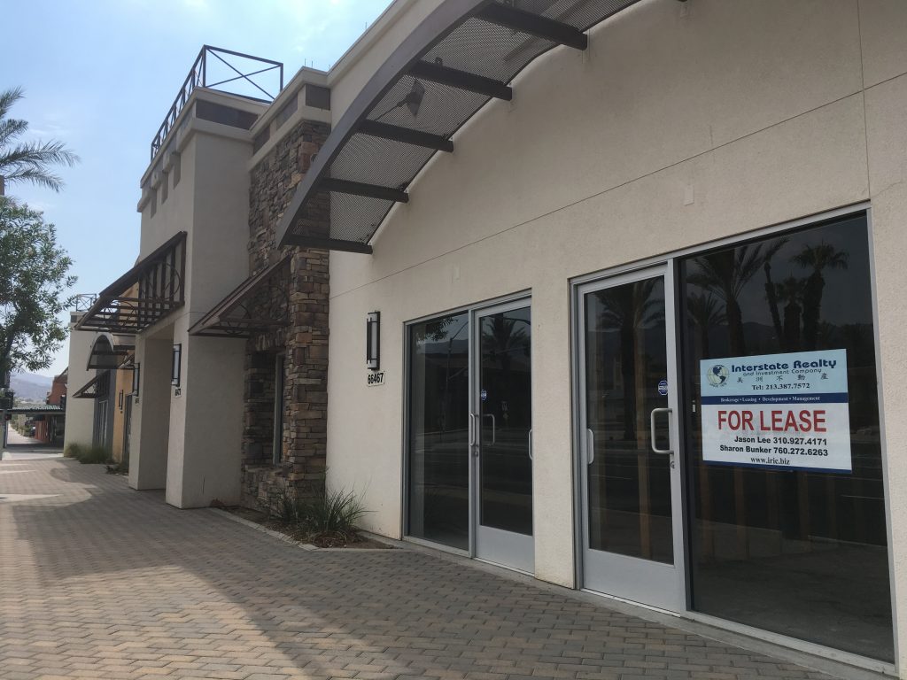 Eerily empty shops along Desert Hot Springs' downtown main street, Pierson Boulevard