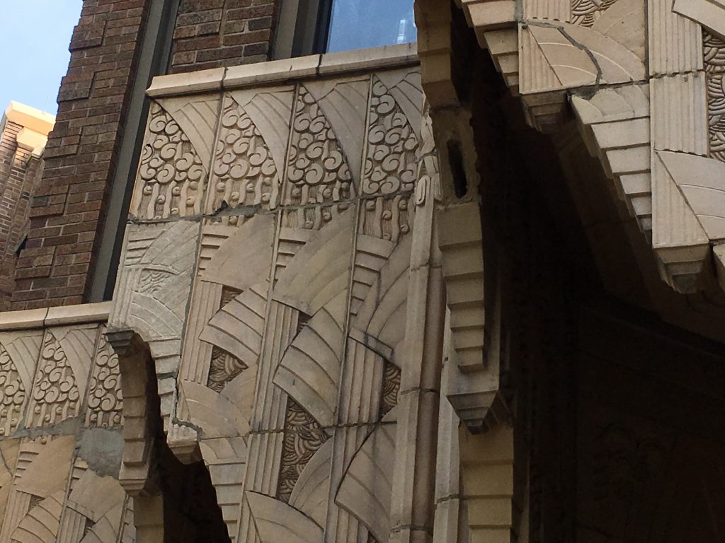 Art deco details on a school in Hyde Park