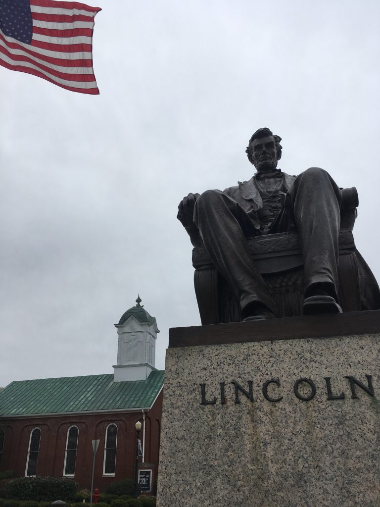 Statue on the main square of Hodgenville, KY - closest town to the site of Lincoln's birth