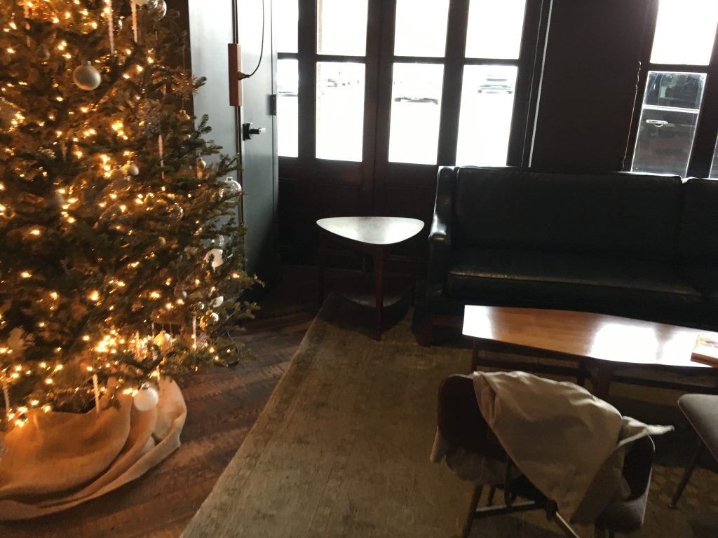 Christmas inside the hip Old 77 Hotel, a set of three refurbished warehouses