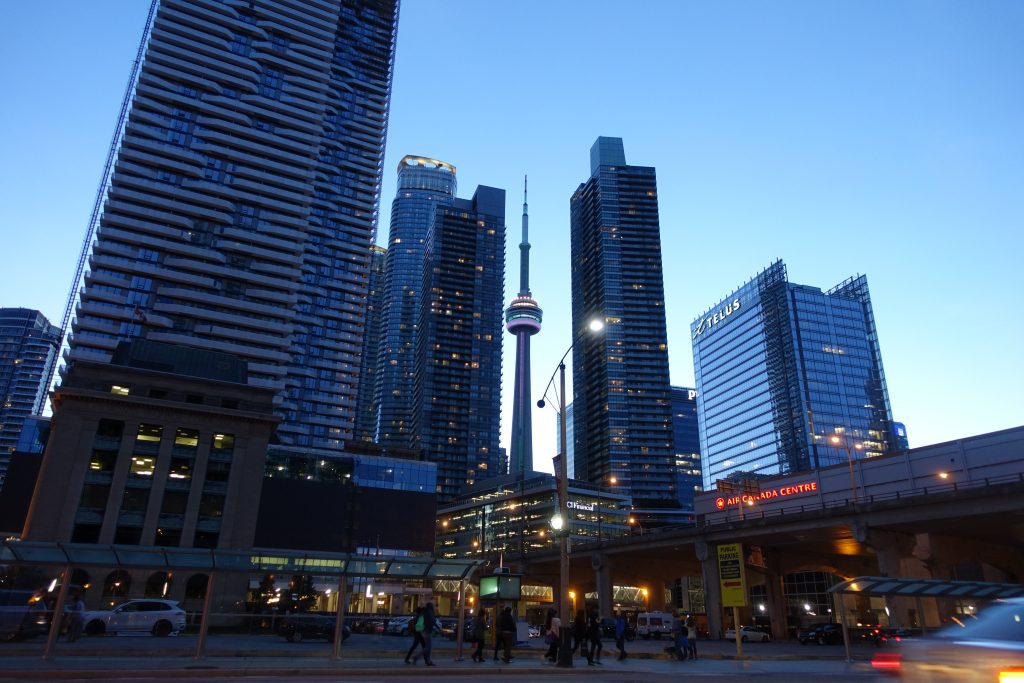 Skyline from waterfront at night